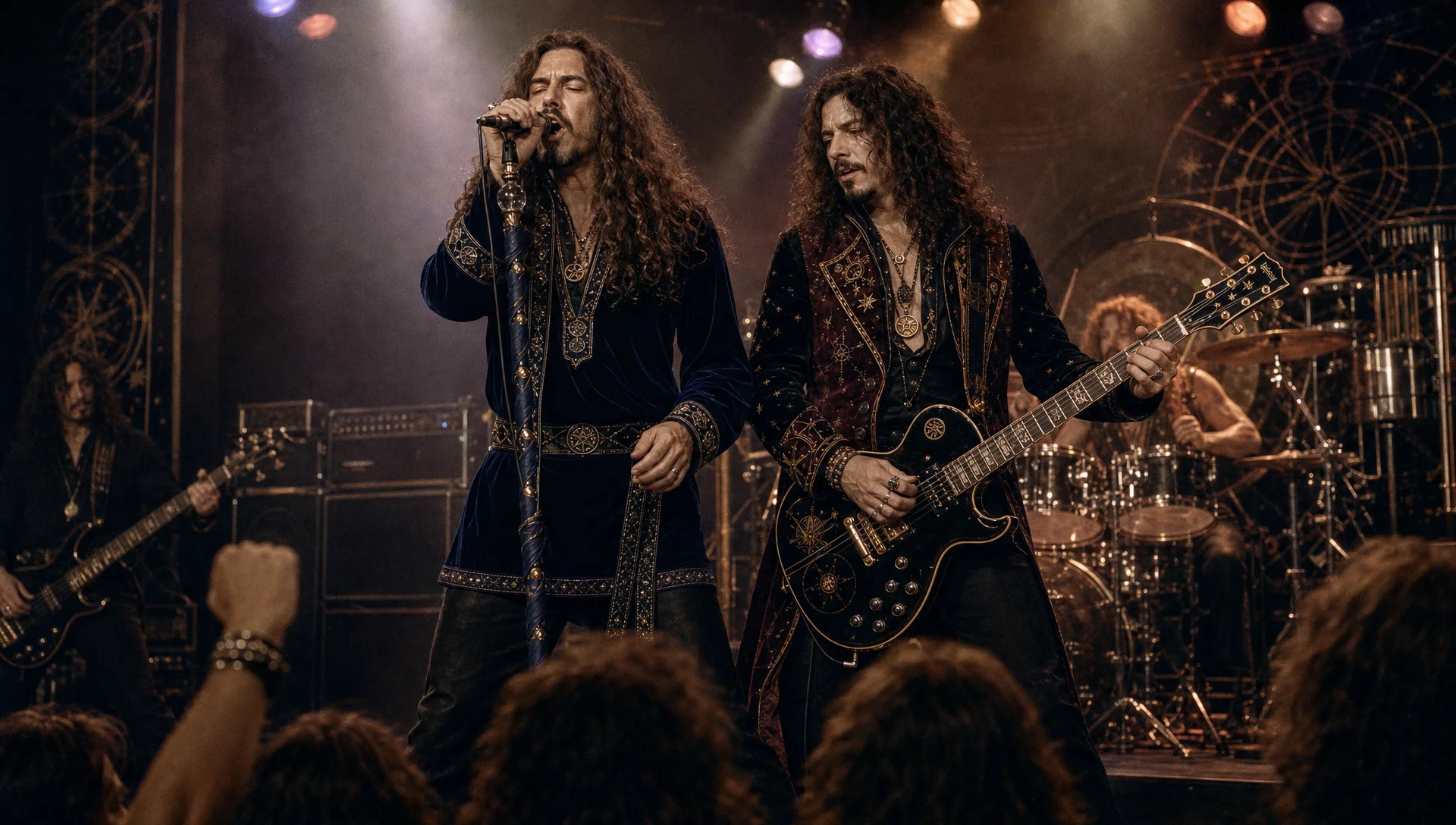 Sebastian Vale and Rafe Blackwood during the Chalice of the Skies tour, 1980
