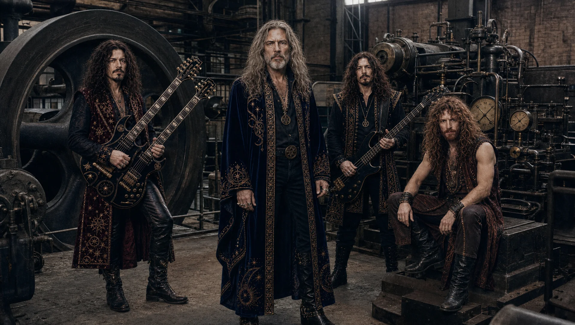 Humble Wizard photographed among industrial machinery during the Perilous Engine period, 1982.