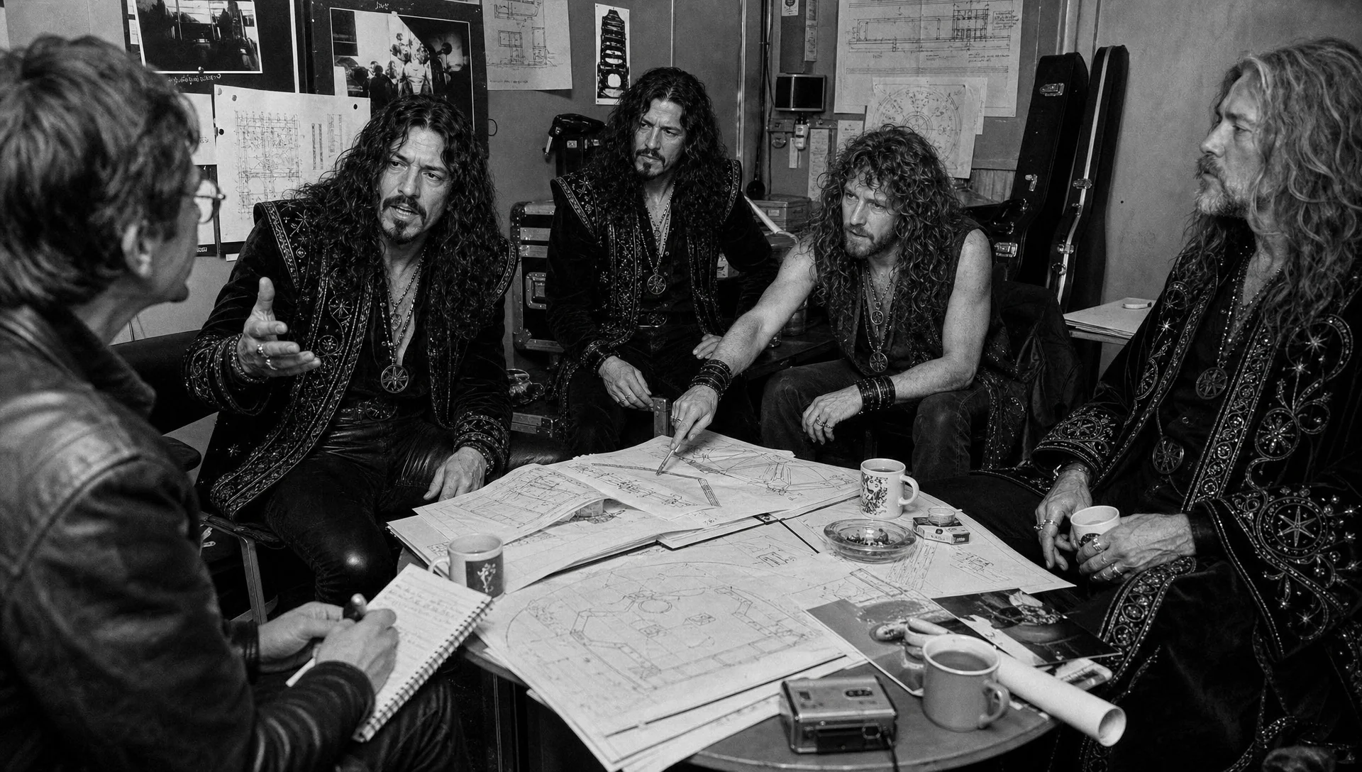 Working through the machinery — production meeting, 1982.